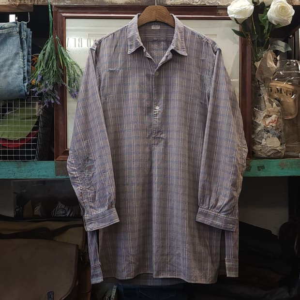 60s 프랑스 워크셔츠 가드너 빈티지 셔츠 라이트 퍼플 롱 튜닉 셔츠 L