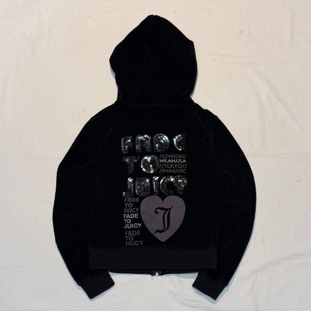 희귀) 쥬시꾸뛰르 글리터 딱붙핏 벨벳 후드집업 블랙