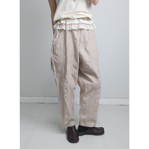 (yaccomaricard)핀턱 배기 팬츠