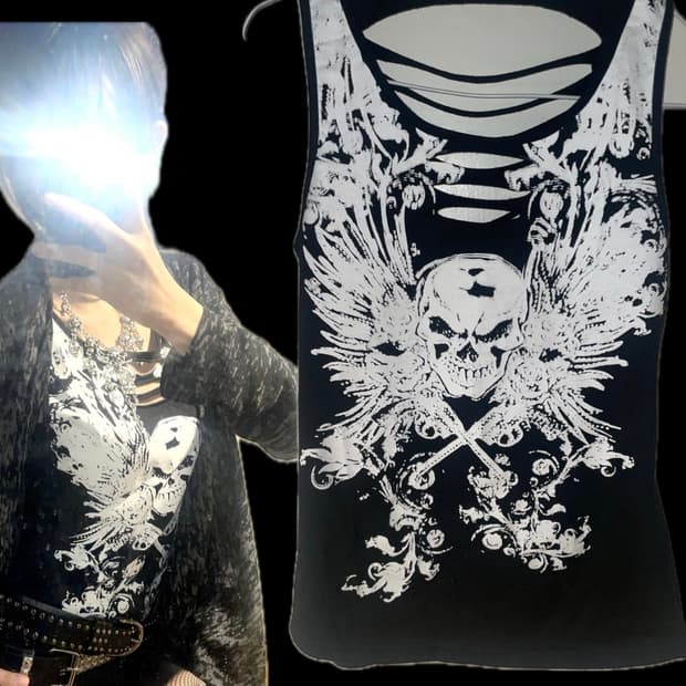 해골 프린트 민소매 슬리브