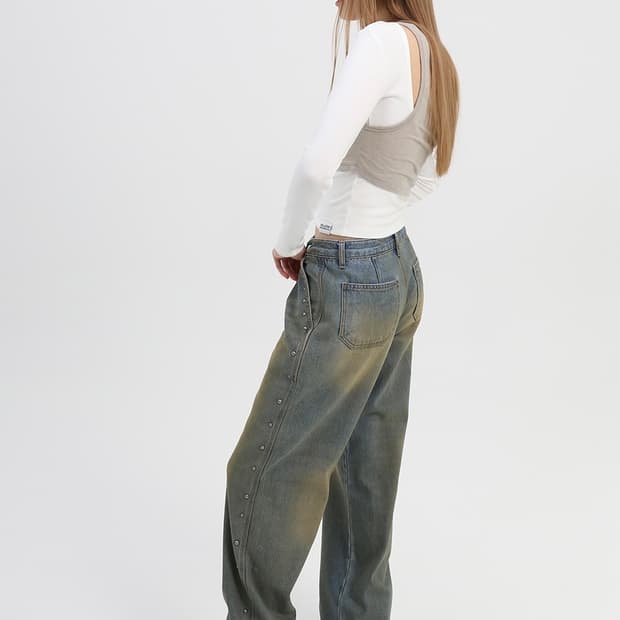 (새상품) 슬로우가먼츠 스터드 루즈핏 데님 팬츠 