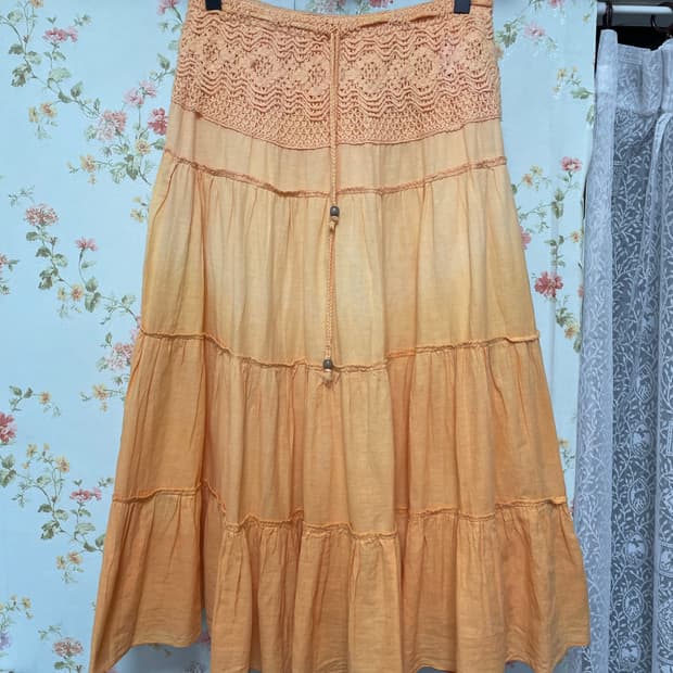 오렌지 레이스 롱스커트