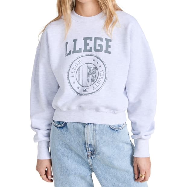 RECTO 렉토 LLEGE 유니섹스 크롭 맨투맨 멜란지