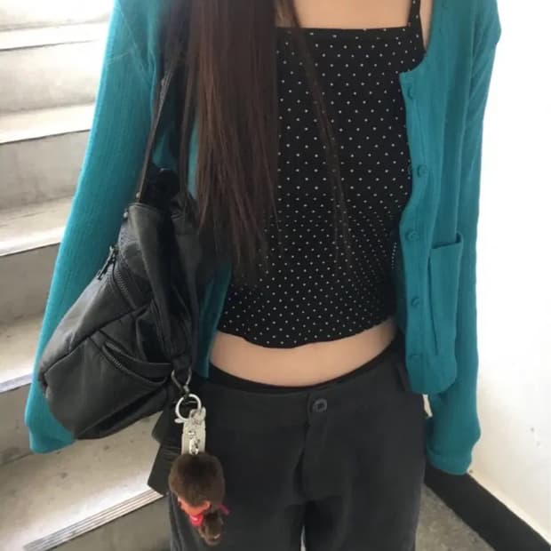 아워캐비닛 punching cardigan+tube dot top
