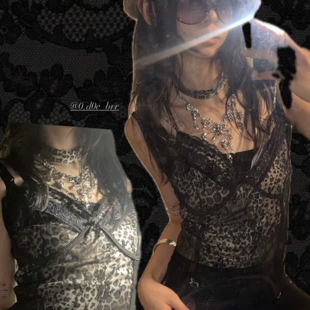 브라운 레오파드 슬립 스카프 set