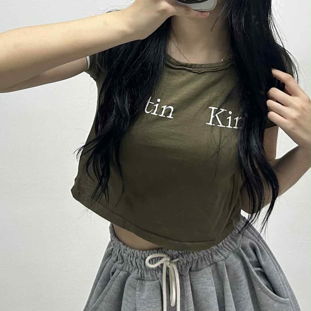 Matinkim 마뗑킴 시그니처 크롭 걸즈 반팔 티셔츠(OS)