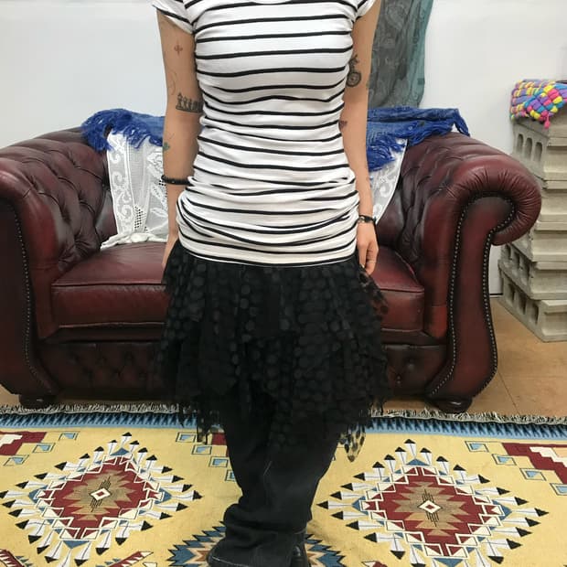 여성 스트라이프 롱 반팔티 