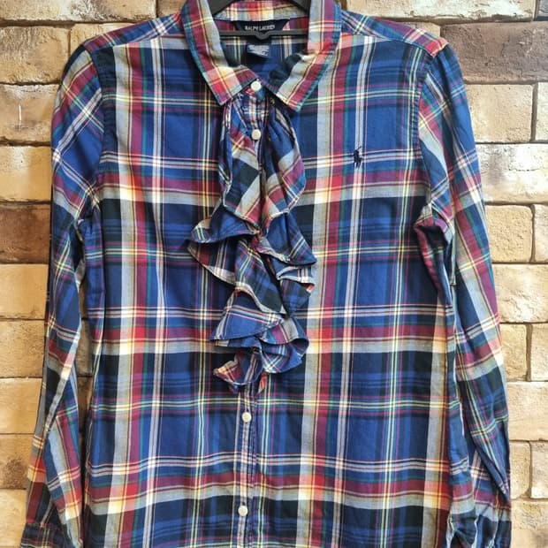 랄프로렌 체크 프릴 셔츠