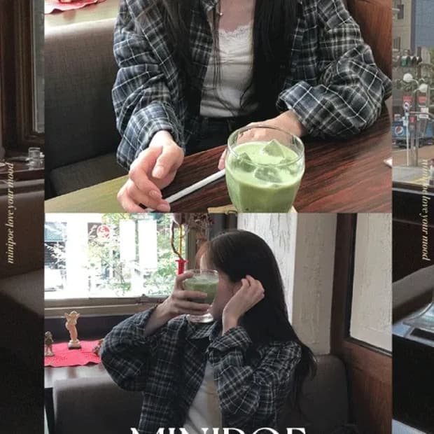 미니포에 플리 체크 셔츠 빈티지 일본 모리걸 아오이유우 깔 산장