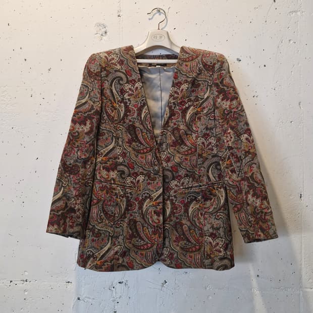 JPN 페이즐리 코듀로이 빈티지 노카라 블레이저 자켓