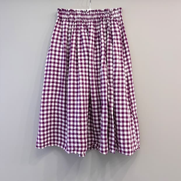 빈티지 퍼플 깅엄 체크 벌룬 스커트