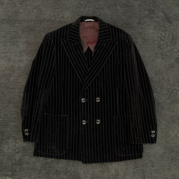 빈티지 벨벳 스트라이프 더블 테일러드 자켓