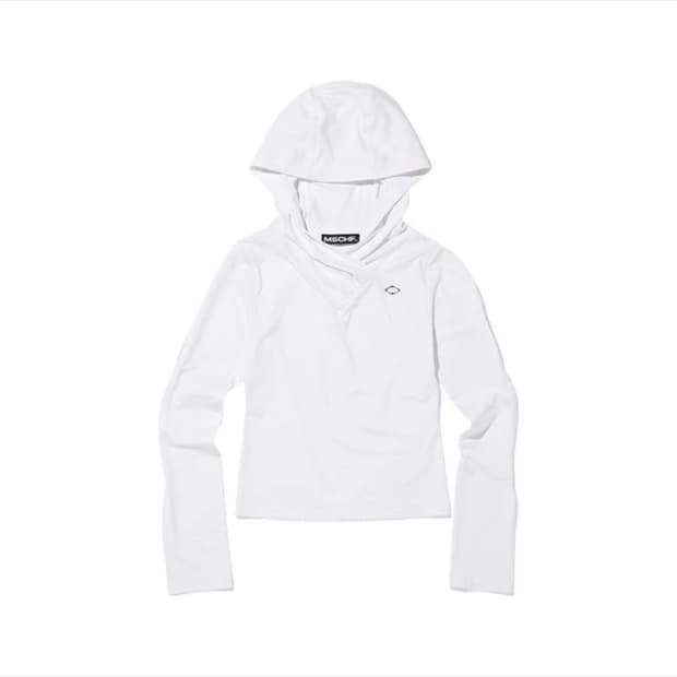 [S] 미스치프 후드 셔링 오버랩 탑 화이트