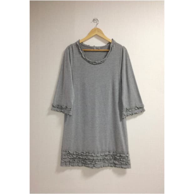 빈티지 그레이 겹프릴 미디 원피스