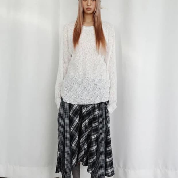 쿠키시 체크 타이 배색 스커트 (블랙)