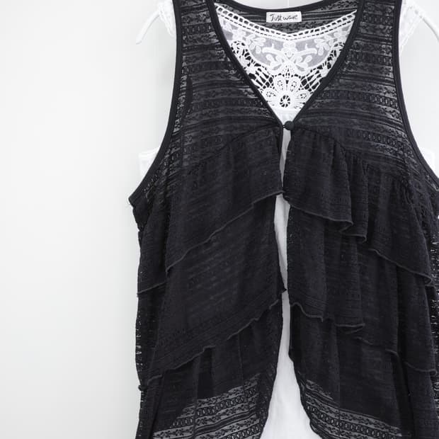 Ruffle frill black vest
