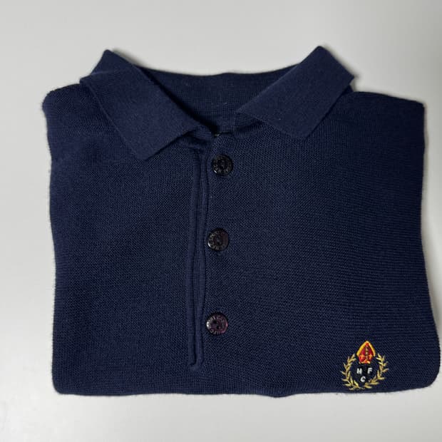 (S) 헤리티지플로스 카라 반팔 니트 네이비