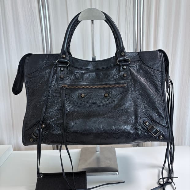 발렌시아가 시티 모터백 블랙 미디움