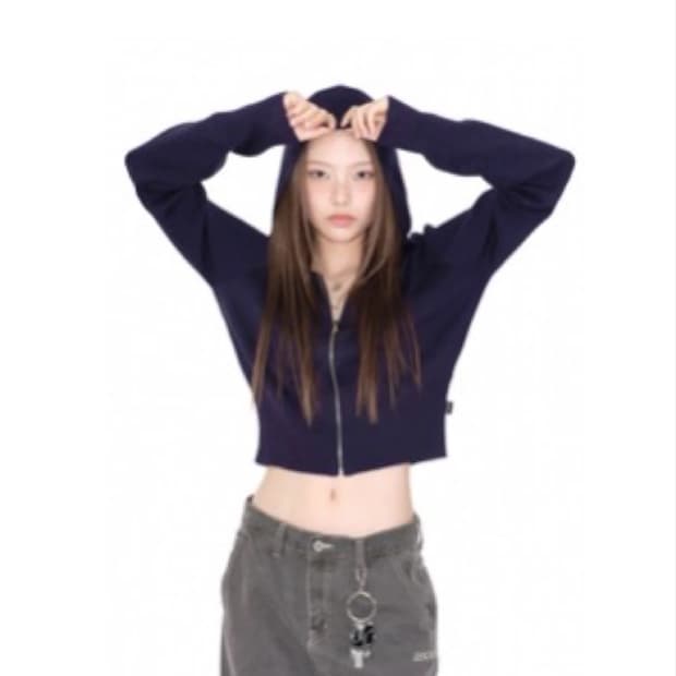 애즈온 PUNCHED KNIT HOOD ZIP-UP / NAVY