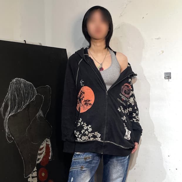 일본빈티지 NAMITATSU 재패니즈 오리엔탈 프린팅 후드집업 XL