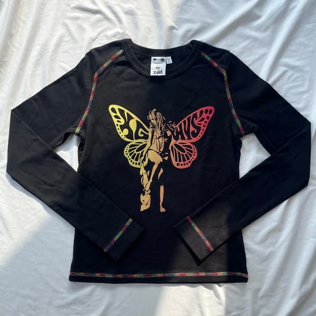 히스테릭 글래머 엑스걸 콜라보 레인보우 히스걸 롱 슬리브 긴팔 티셔츠