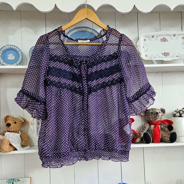 (axes femme) 도트 쉬폰 레이스 블라우스