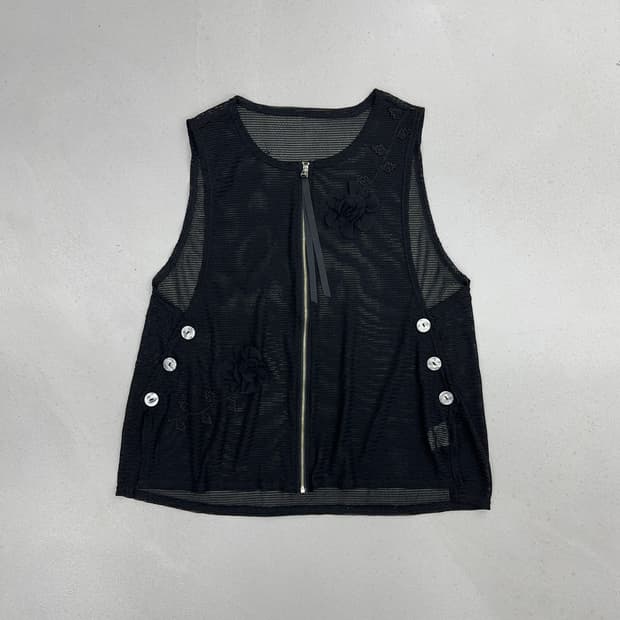 디테일 매쉬 집업 베스트