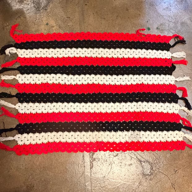 90s USA 스트라이프 니트 카페트 러그 매트 담요