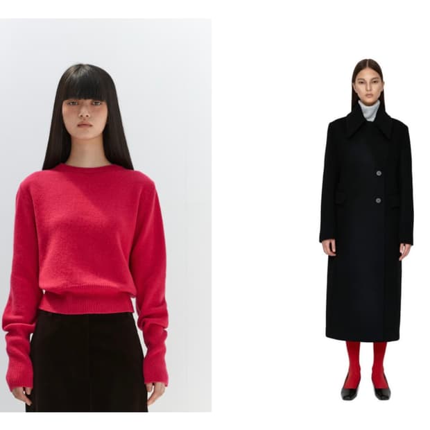 버뮬라 캐시미어 라운드 니트, 울 코트