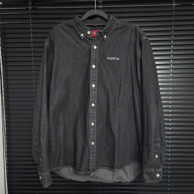 슈프림 로고 블랙 워시드 코튼 셔츠 M