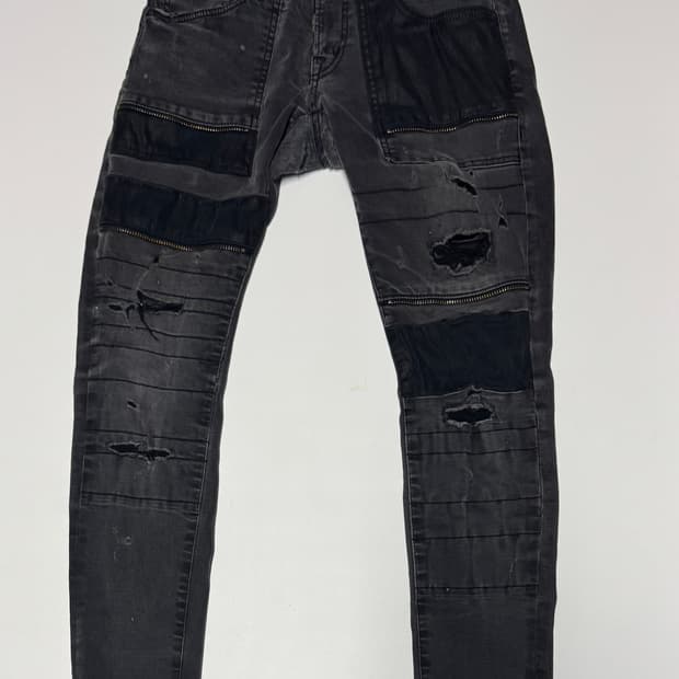 버커루 블랙 워싱 데미지 패치워크 찢청 데님팬츠 31.4