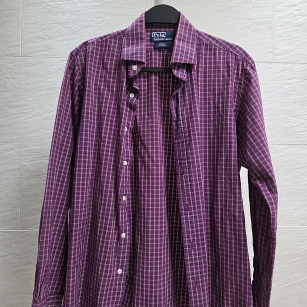 폴로 REGENT CUSTOM FIT 퍼플 체크 셔츠(M)