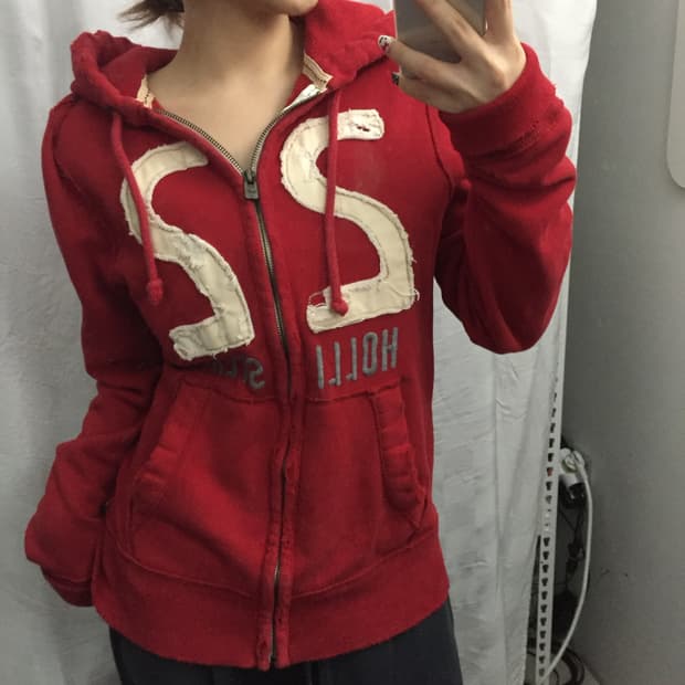 Hollister 홀리스터 레드 데미지 기모 후드집업