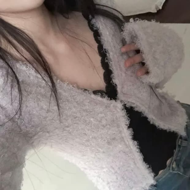 부클 가디건 라벤더