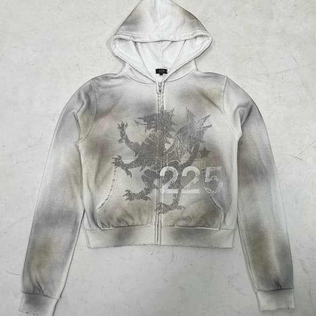 225 washed dragon crop hoodie zip-up