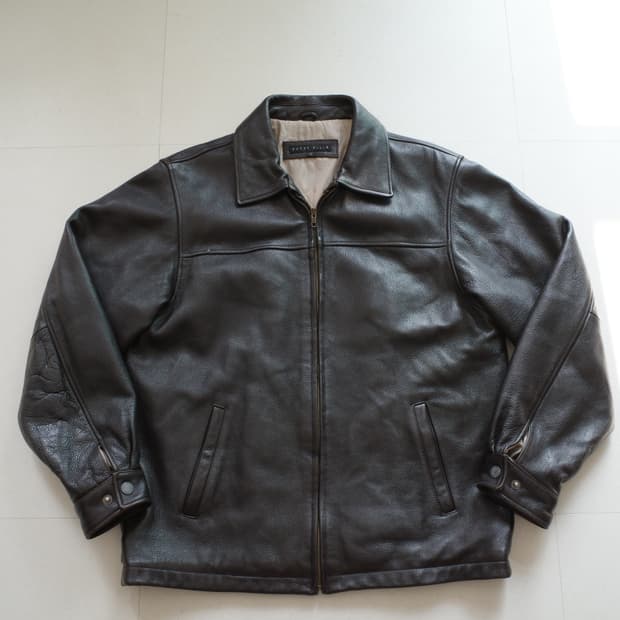 90s 페리엘리스 퀼팅안감 가죽 블루종 PERRY ELLIS 