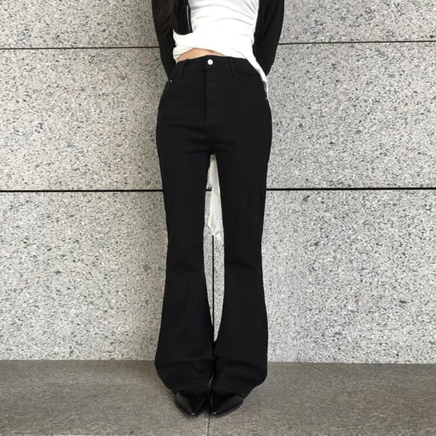 애니원모어 리벤 슬림핏 부츠컷 팬츠 블랙 S 롱