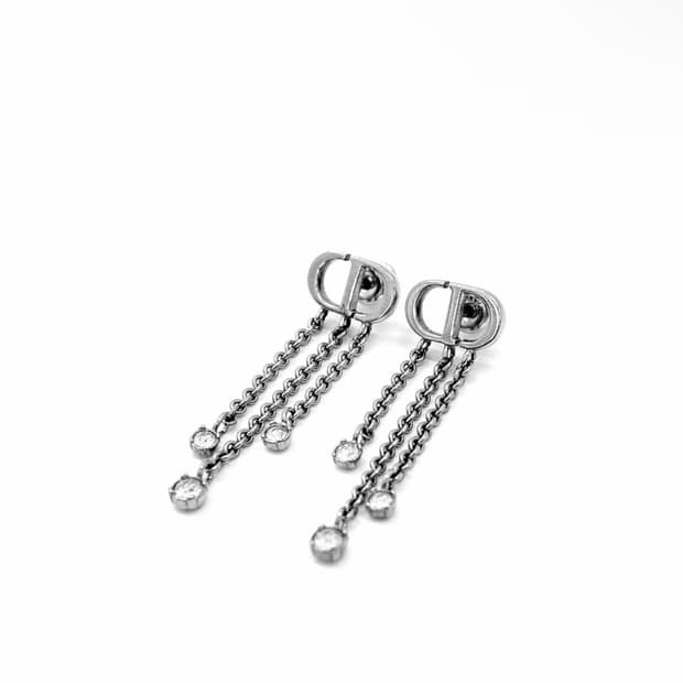 [S] 디올 쁘띠 CD 트레저 피니시 크리스탈 이어링 귀걸이 실버 스몰