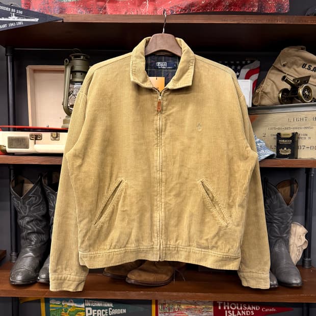 90s 폴로 랄프로렌 코듀로이 체크 라이닝 스윙탑 자켓 블루종 N650