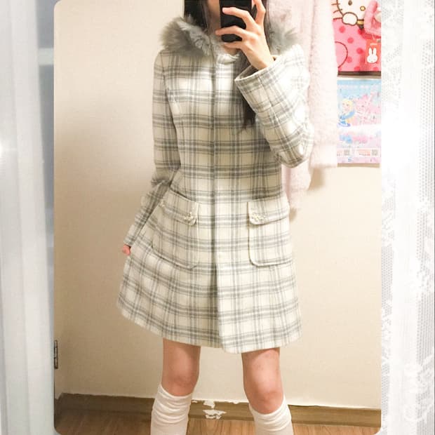 빈티지 퍼 후드 보석 체크 코트 히메갸루 로걀 달천깔 공겜여주 헤이세이