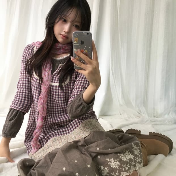 빈티지 엔틱 체크 모리 코디세트 