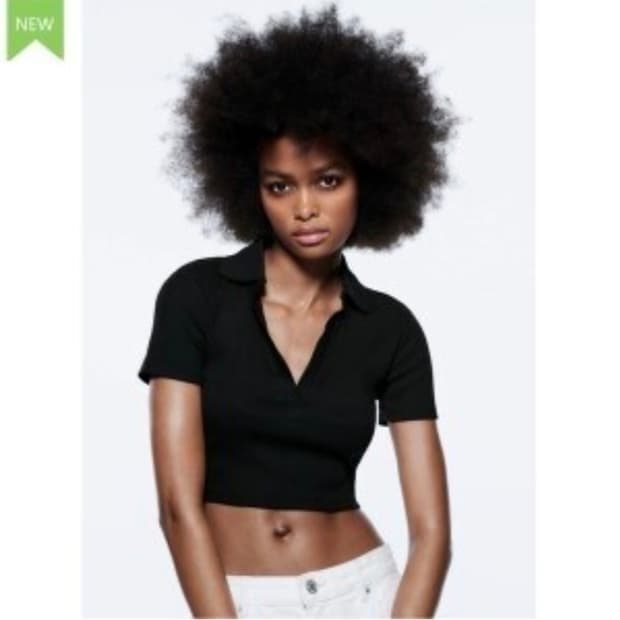 Zara 빈티지 블랙 크롭 카라넥 반팔티셔츠