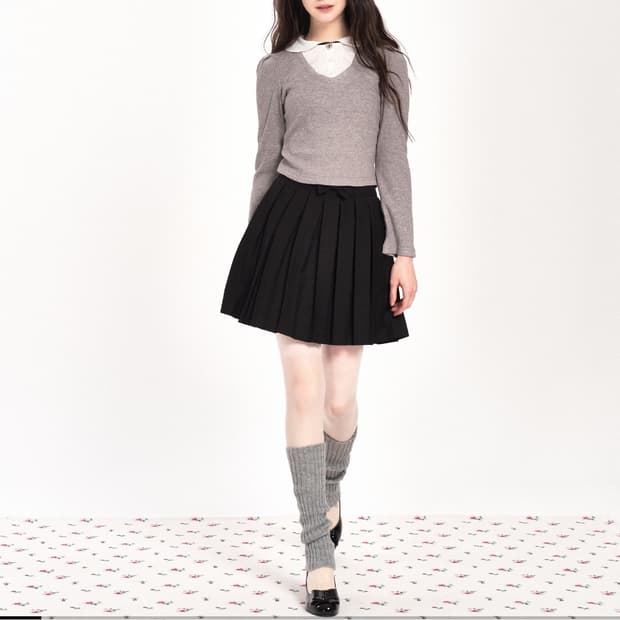 위스페어리  DEAR BOW PLEATED MIDI SKIRT