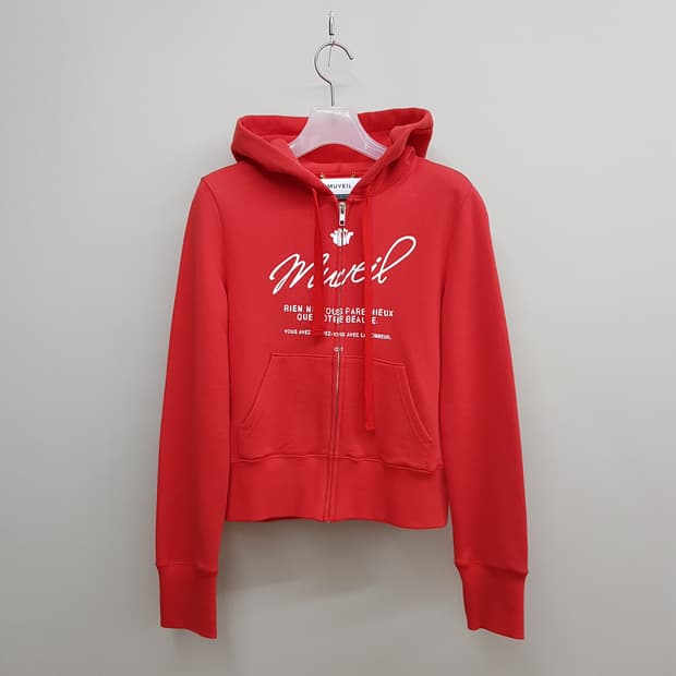 MUVEIL 뮤베일 로고 프린팅 크롭 후드 집업 76-90-155사이즈
