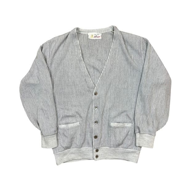 OS) 빈티지 JPN 그레이 스트라이프 브이넥 가디건 TK-025