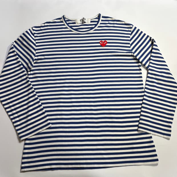 플레이 꼼데가르송 스트라이프 롱슬리브 블루 화이트 2XL
