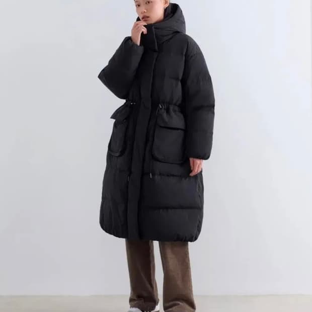 무신사 스탠다드 우먼즈 오버사이즈 후디드 롱 다운 파카 롱패딩 블랙 S