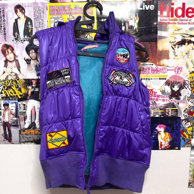 키치 갸루 패딩조끼 헤이세이 y2k 민트퍼플