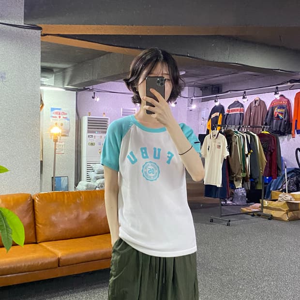 FUBU 빅로고 투톤 반팔 니트 B5522