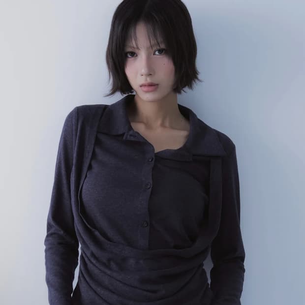 쎄쎄쎄 DRAPE SHIRT TOP (BLACK)